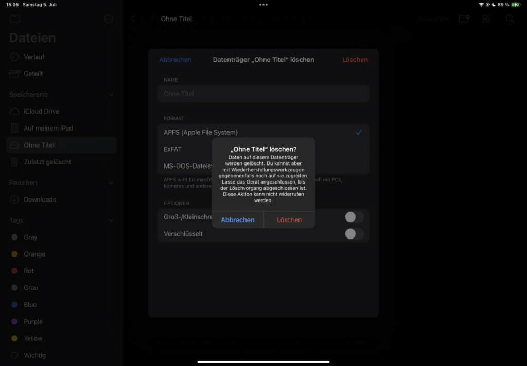 USB-Stick auf dem iPad formatieren: Bist du dir sicher?
